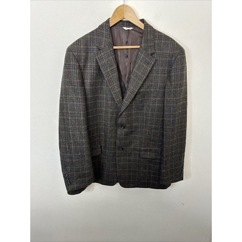 Viyella Men 44 Wool‎ Cashmere Blend Check Brown Navy Blazer Sports Coat